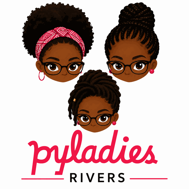 Illustrated PyLadies Rivers community members, each with a different natural hairstyle